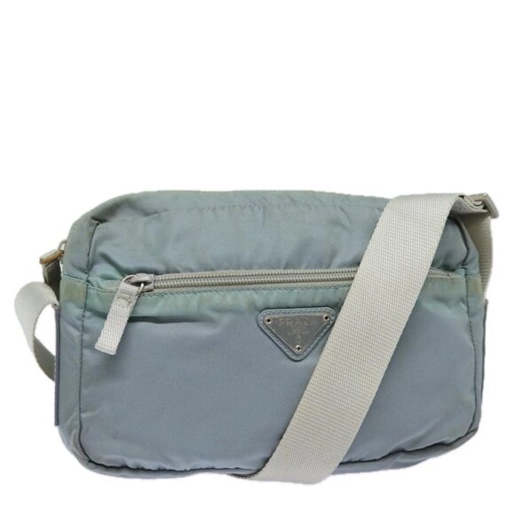 PRADA Shoulder Bag Nylon Light Blue Silver Auth 84645 - Picture 1 of 15